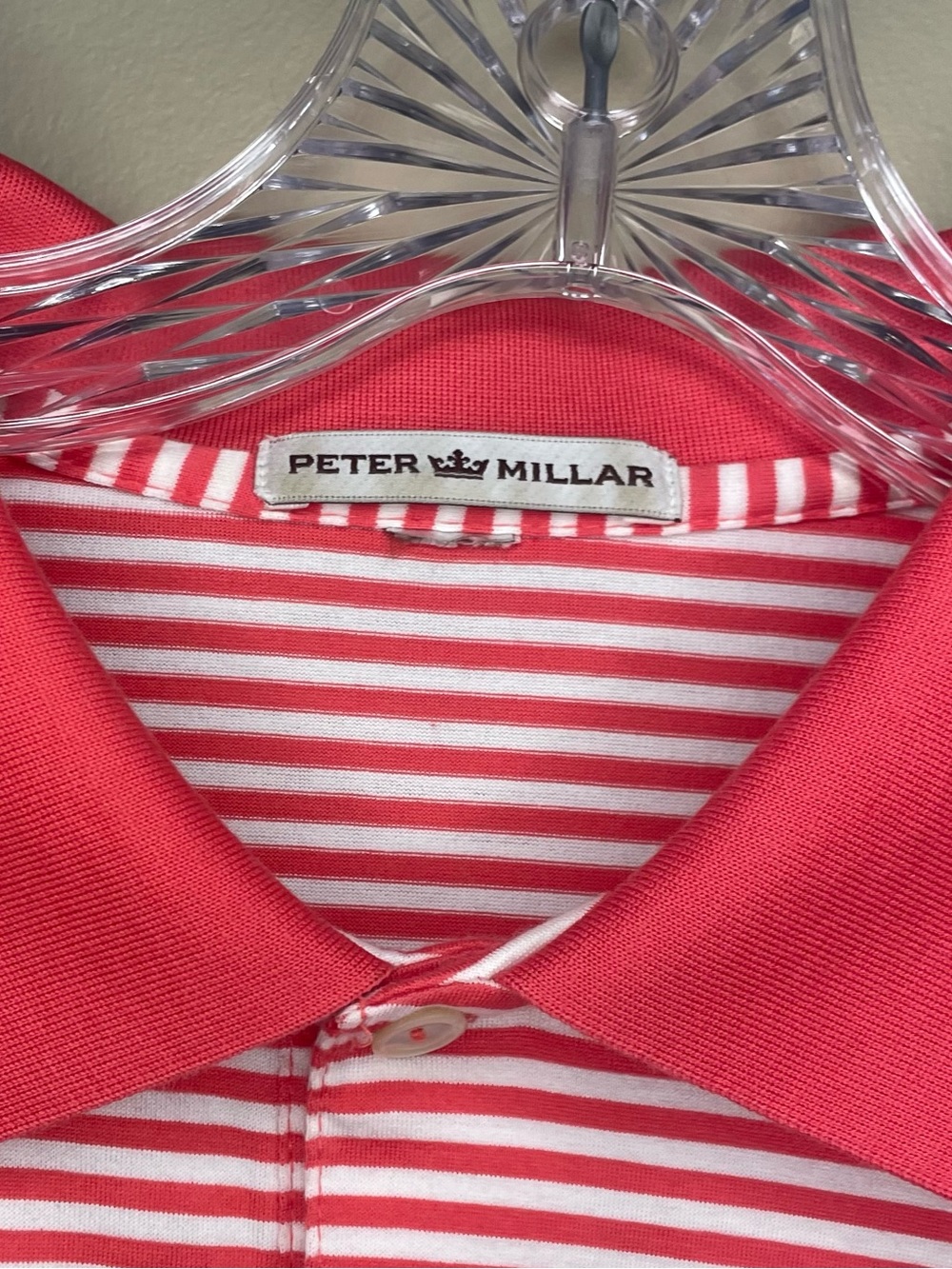 Peter Millar Sea Island Coral White Striped Performance Golf Polo Approx XXL - Picture 3 of 5
